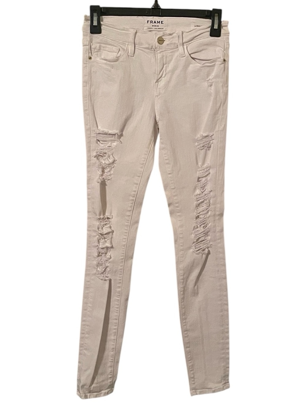 Frame Women's White Blanc Frayed Le Skinny de Jeanne Jeans Size 26